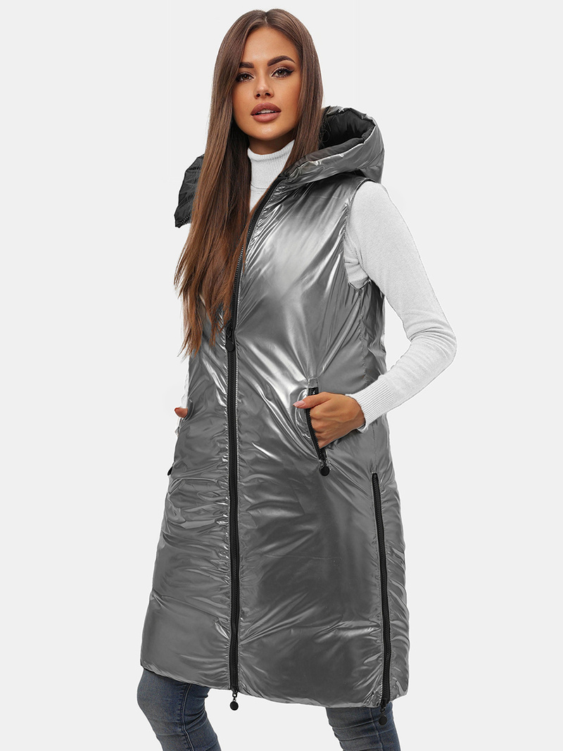 Стьобаний жіночий жилет чорно-срібляста OZONEE O/H1121/61