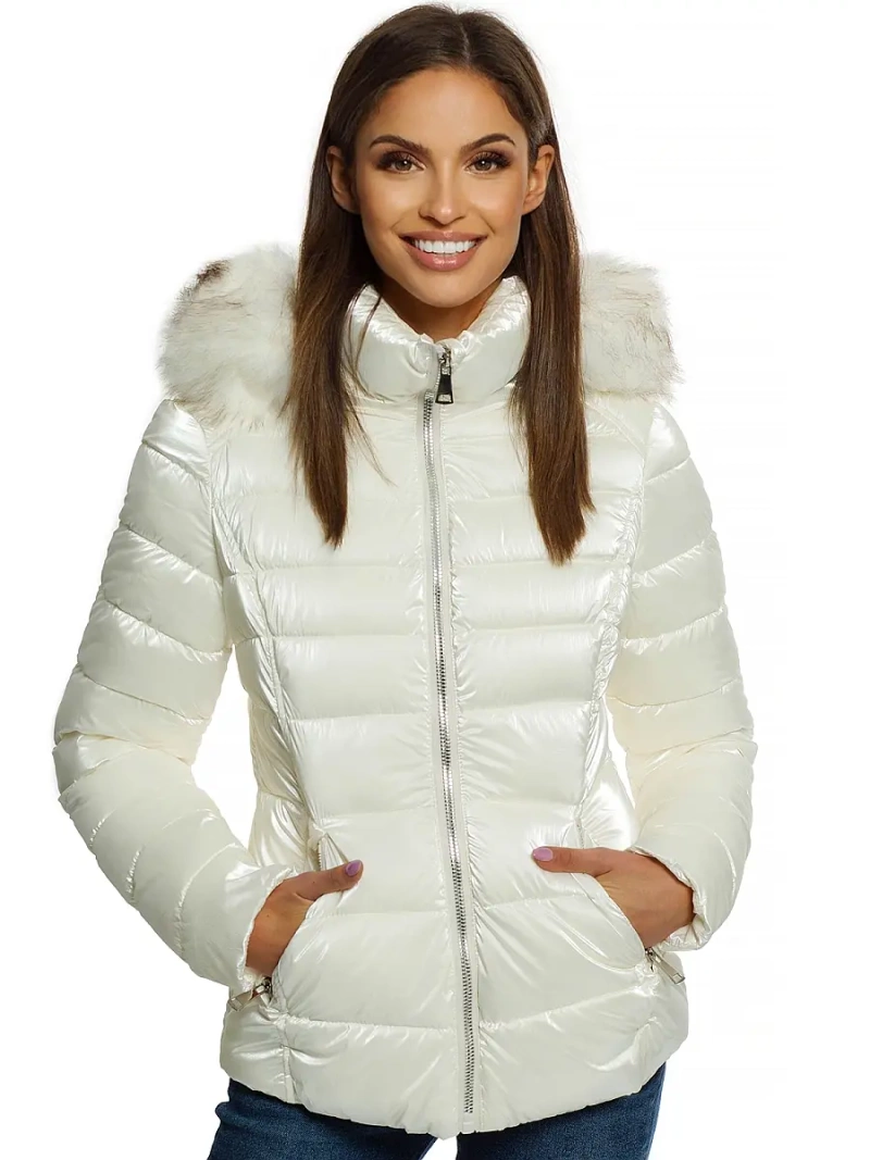 Kurtka zimowa damska z futerkiem ecru OZONEE O/DK030/10