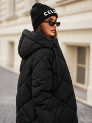 Kurtka zimowa damska długa pikowana czarna OZONEE JS/5M3168/392Z