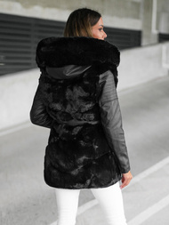 Kurtka zimowa damska z futerkiem czarna OZONEE JS/11Z8090Z