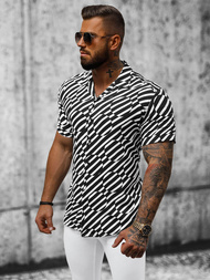 Koszula męska z krótkim rękawem czarno-biała OZONEE E/1400/154