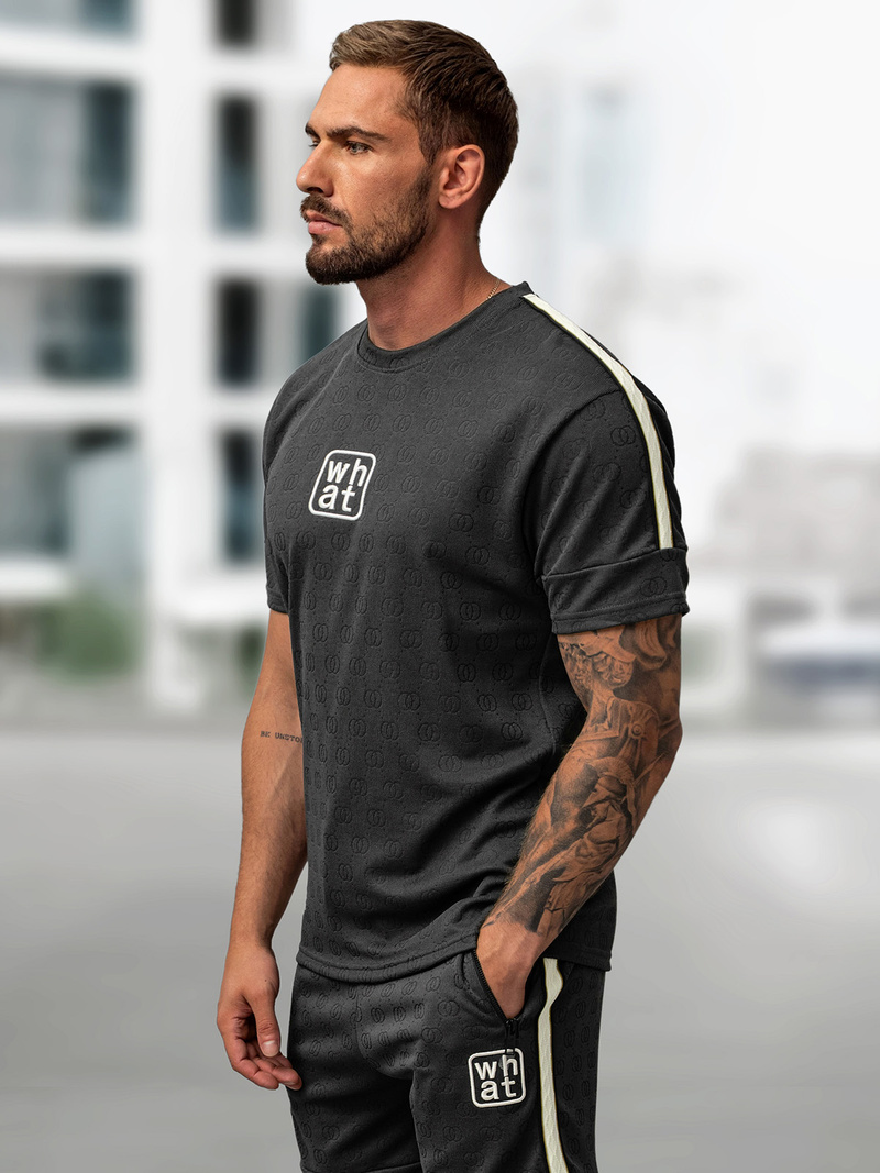 Komplet dresowy męski krótki ciemno-grafitowy OZONEE O/QQ1621AB