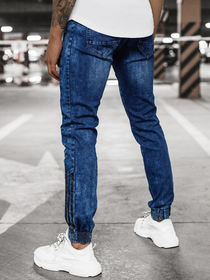 Spodnie jeansowe joggery męskie niebieskie OZONEE DR/TF073