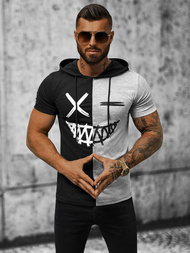 T-Shirt męski z kapturem czarno-szary OZONEE JS/8T981