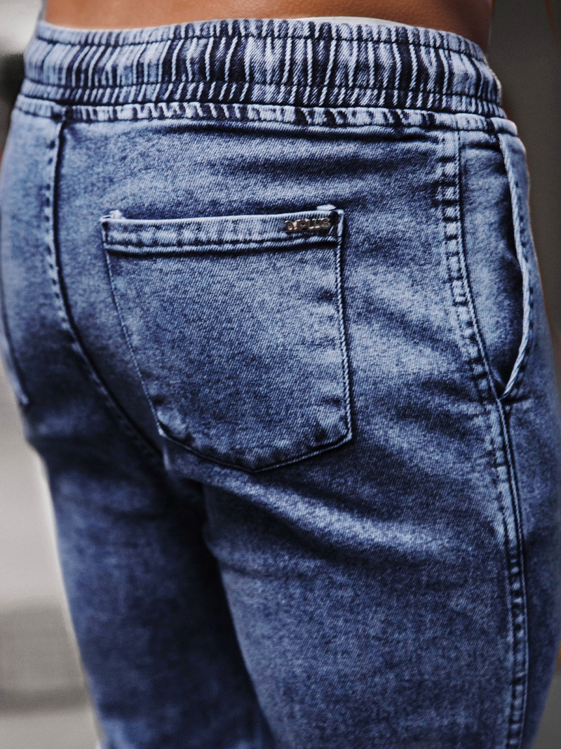 Spodnie jeansowe joggery męskie ciemno-niebieskie OZONEE DJ/5671