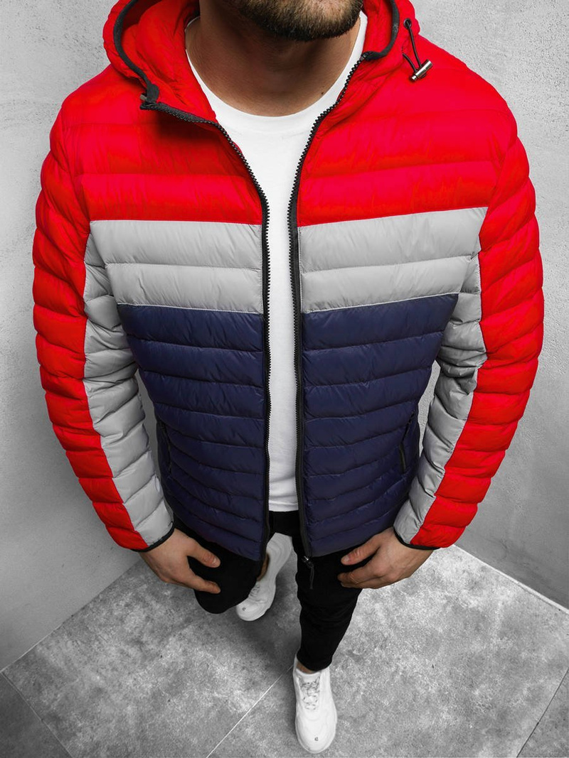 Kurtka przejściowa męska pikowana granatowo-czerwona OZONEE JS/M13015/275