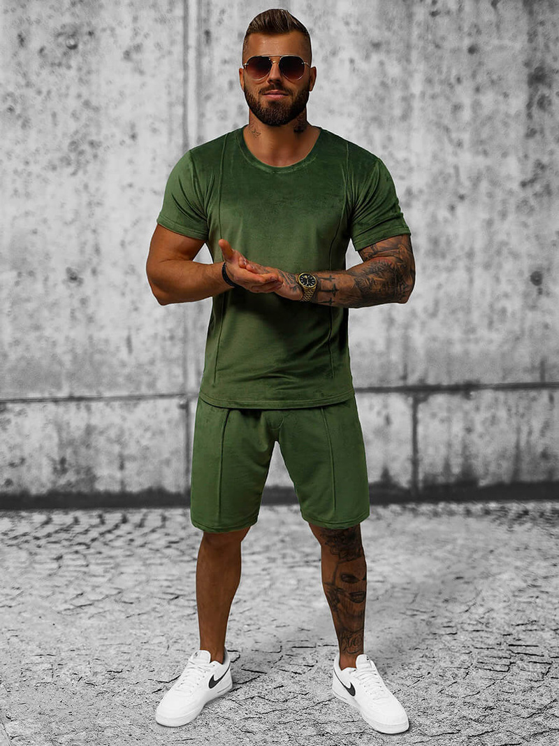 Komplet dresowy męski welurowy khaki OZONEE O/12133Z