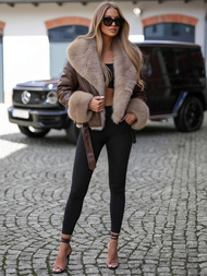 Kurtka skórzana damska z futerkiem czekoladowa OZONEE JS/61M8510/158