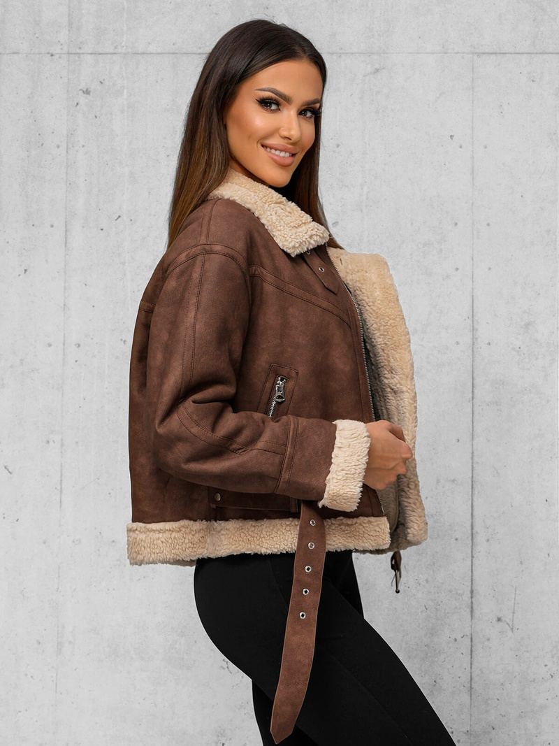 Жіноча шкіряна kуртка kоричнева OZONEE O/81331Z