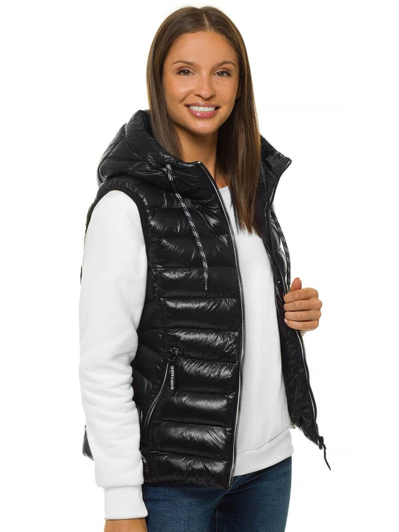 Kamizelka damska pikowana z kapturem czarna OZONEE N/6816/1