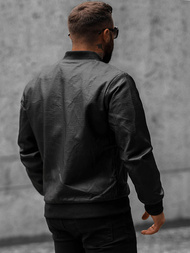 Чоловіча шкіряна куртка Чорна OZONEE O/3A65