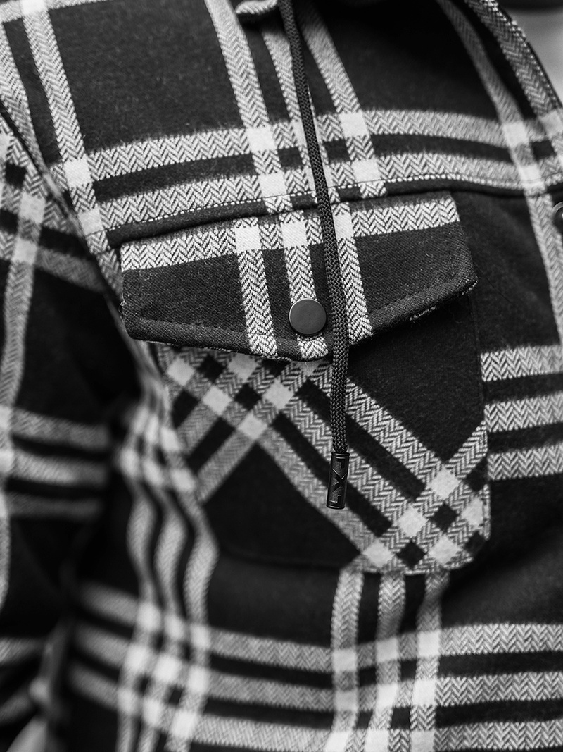 Koszula flanelowa męska ocieplana czarno-biała OZONEE O/3A91/1