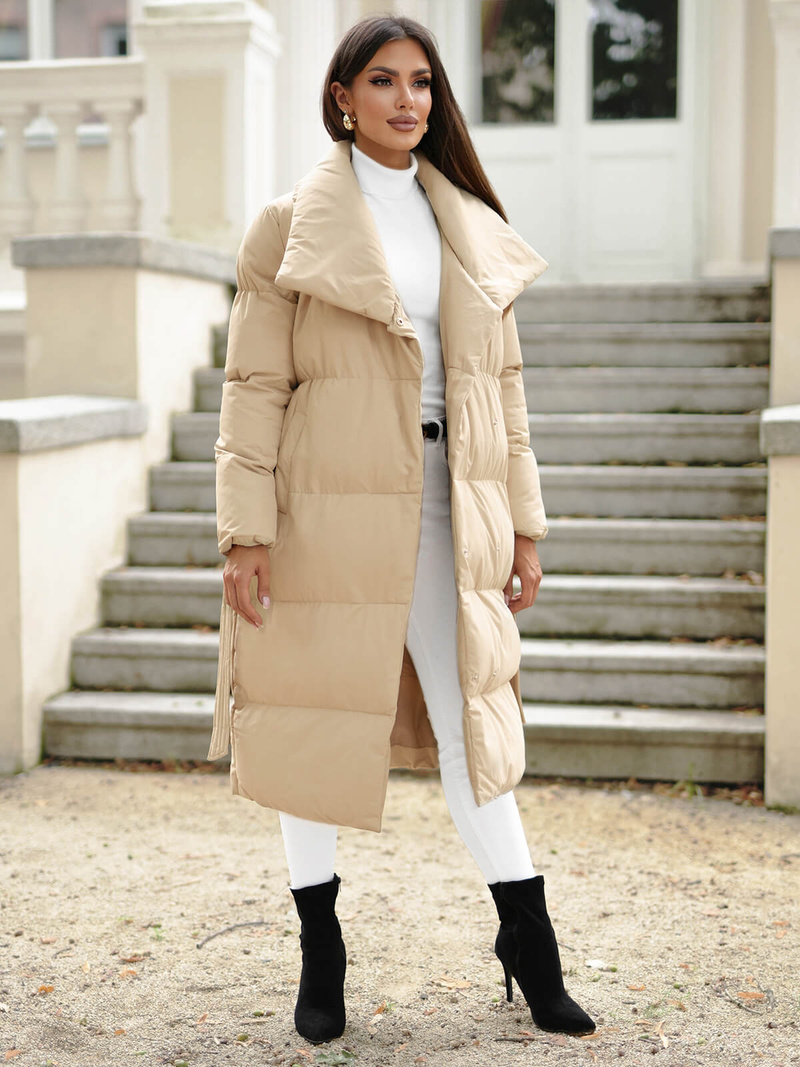 Płaszcz zimowy damski beżowy OZONEE JS/M737/62Z