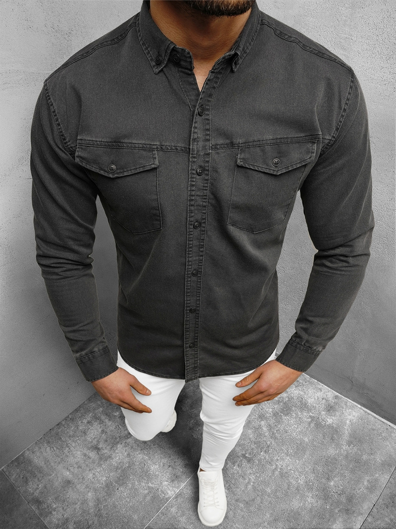 Чоловіча джинсова сорочка Графiтова OZONEE O/K1263