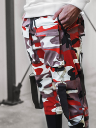 Spodnie męskie chino joggery bordowo-beżowe OZONEE G/11133