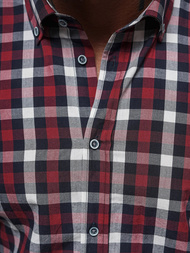 Koszula męska w kratę bordowa OZONEE O/V98