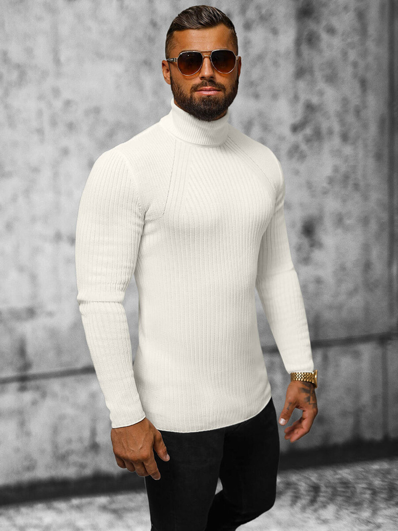 Sweter męski golf ecru OZONEE L/2533Z