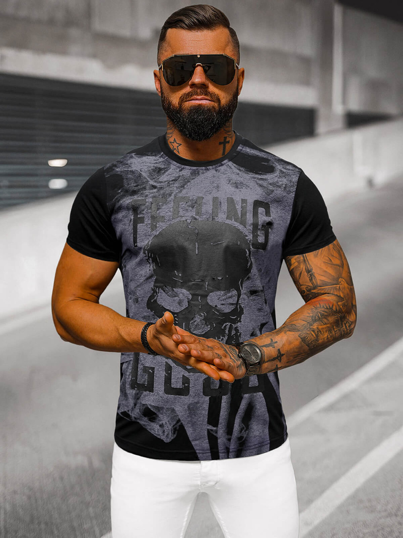 T-shirt męski czarny OZONEE O/T126/3Z