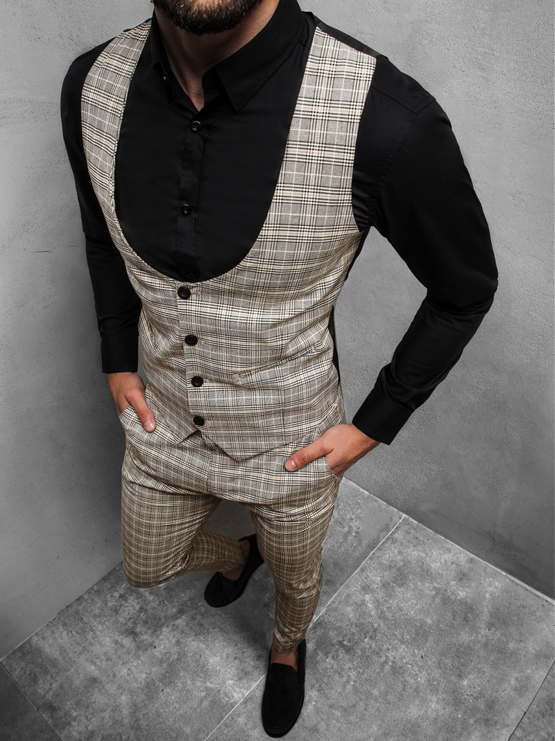 Komplet męski - kamizelka I spodnie chino beżowy OZONEE DJ/5555