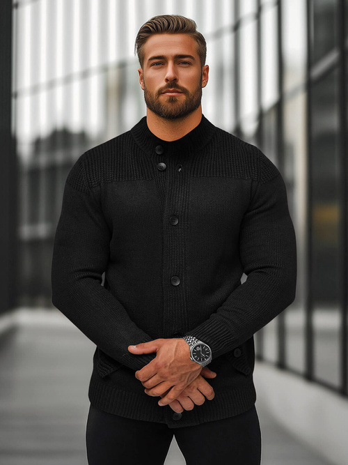 Sweter męski kardigan czarny OZONEE NB/MM6011/4Z