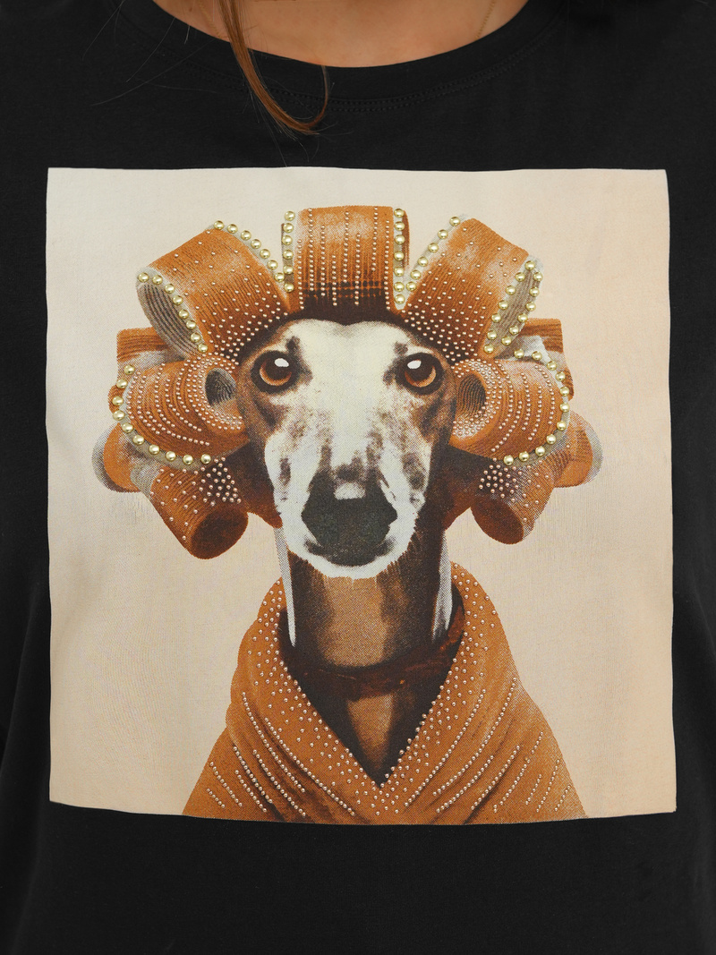 T-shirt damski z nadrukiem czarno-beżowy OZONEE JS/YJ77726