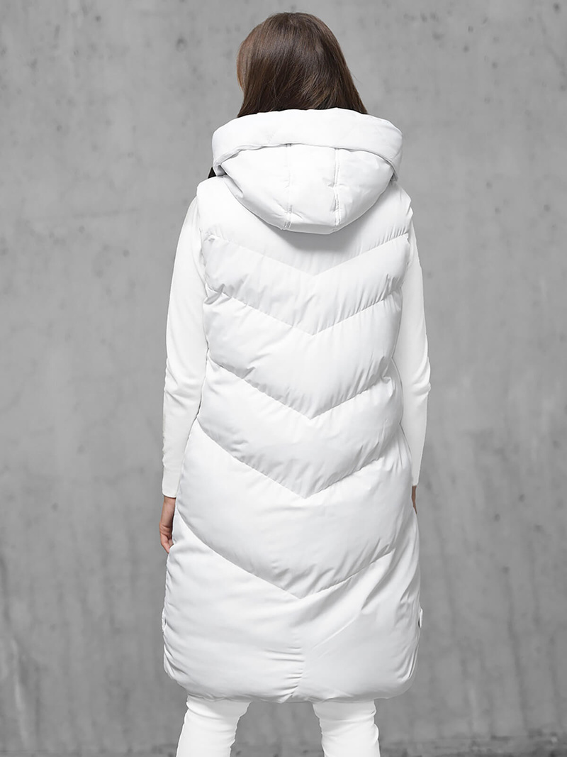 Kamizelka damska długa pikowana z kapturem biała OZONEE JS/M788/281Z