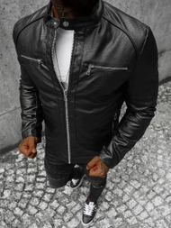 Чоловіча шкіряна куртка Чорна OZONEE JS/11Z8003