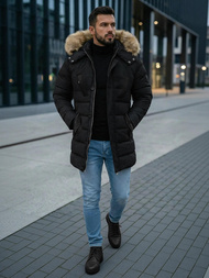 Kurtka zimowa męska pikowana z futerkiem czarna OZONEE JS/5M3122/392Z