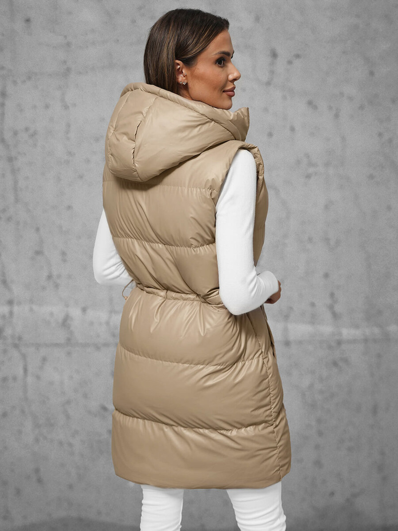 Kamizelka damska długa pikowana beżowa OZONEE JS/5M3186/62