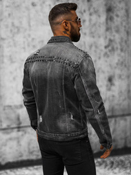 Kurtka męska jeansowa z nitami czarna OZONEE NB/MJ504NZ