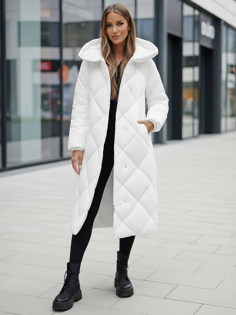 Kurtka zimowa damska długa pikowana biała OZONEE JS/5M3173/281Z