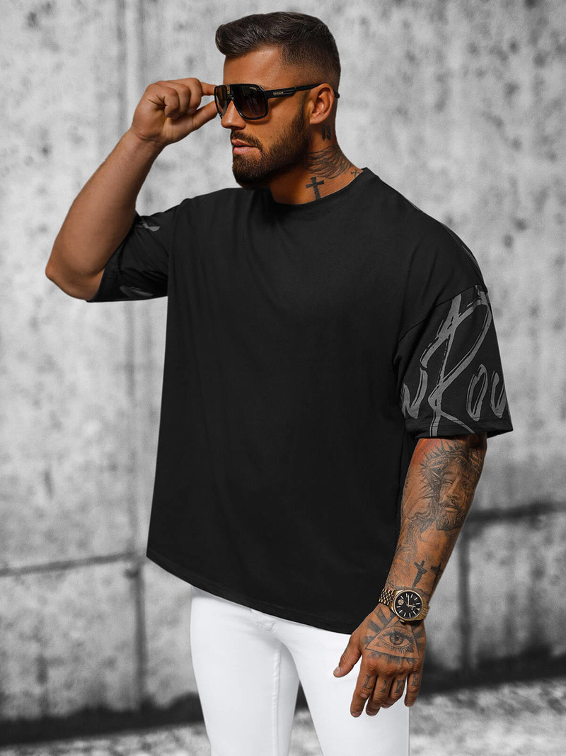 T-shirt męski oversize czarny OZONEE O/3428