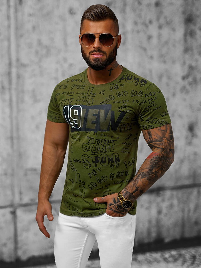 T-shirt męski zielony OZONEE JS/8T961