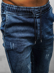 Spodnie jeansowe joggery męskie ciemno-niebieskie OZONEE DJ/5672