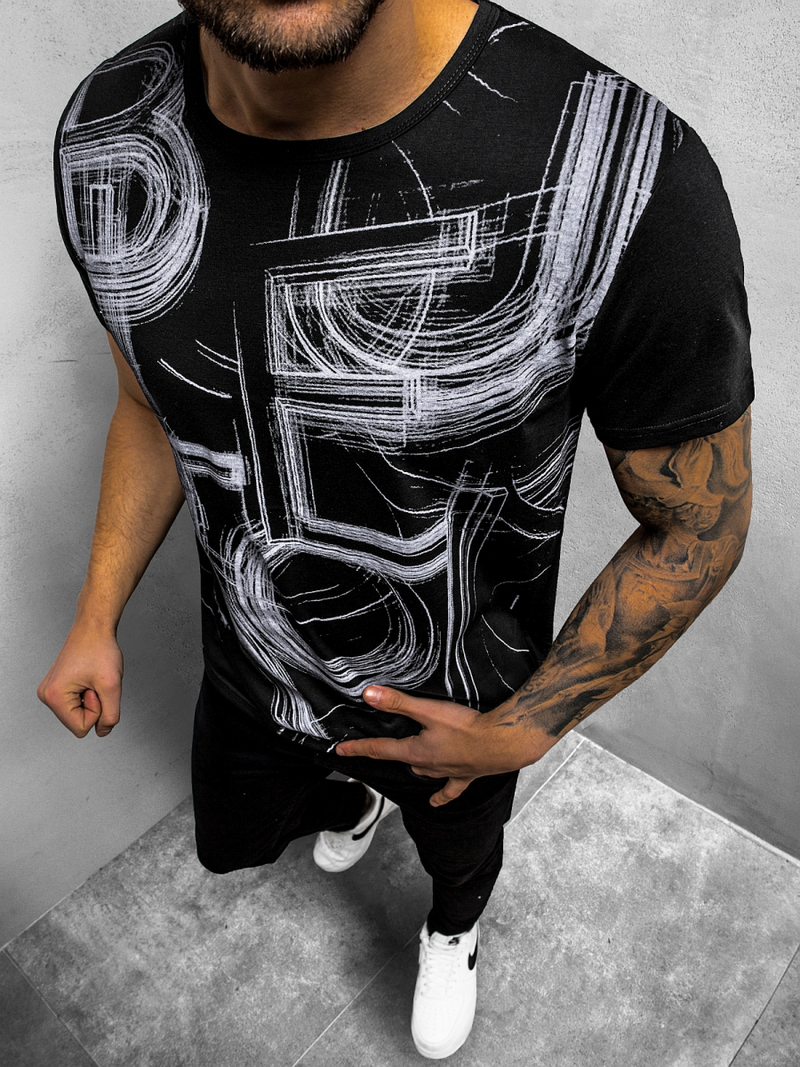 T-Shirt męski z nadrukiem czarny OZONEE JS/KS2525Z