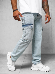 Spodnie jeansowe męskie wide leg jasno-niebieskie OZONEE DO/4001