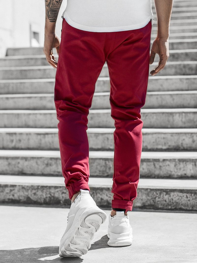 Spodnie męskie chino joggery bordowe OZONEE G/11144