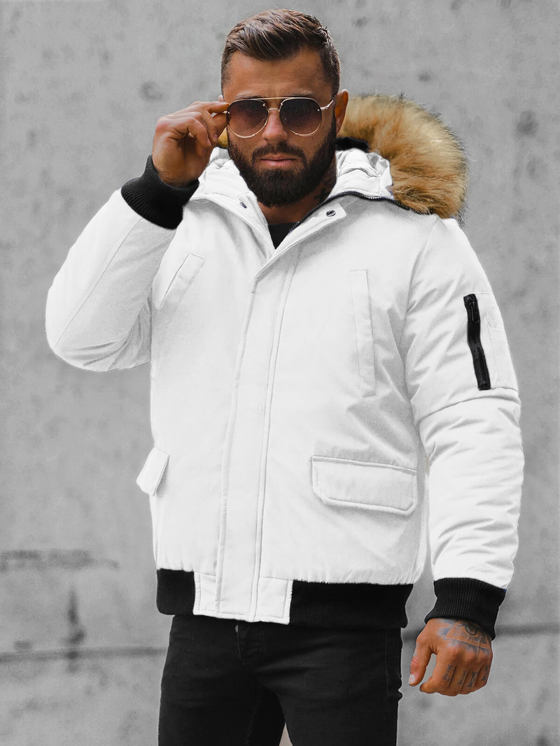 Kurtka zimowa męska z futerkiem biała OZONEE JS/M2019/281