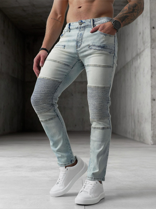 Spodnie jeansowe męskie slim fit jasno-niebieskie OZONEE O/EM8889