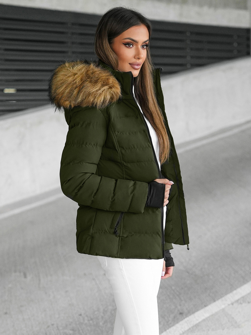 Kurtka zimowa damska z futerkiem zielona OZONEE JS/5M768/136Z