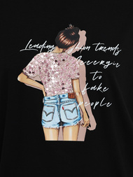 T-shirt damski z nadrukiem czarny OZONEE JS/95T2573/3