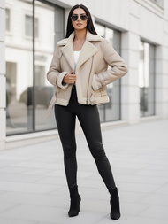 Kurtka skórzana damska z kożuchem beżowa OZONEE JS/11Z8177Z