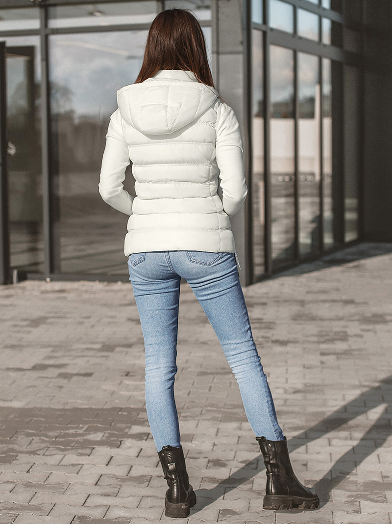 Kamizelka damska pikowana z kapturem ecru OZONEE N/6812/7Z