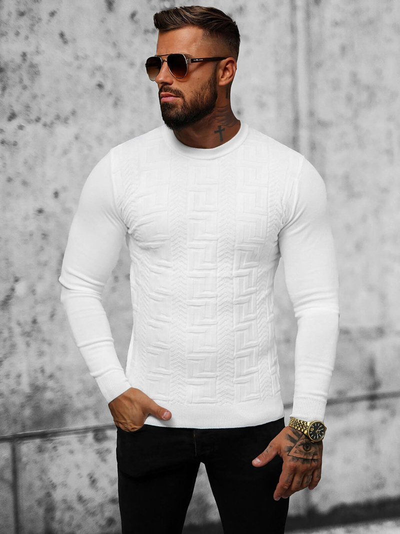 Sweter męski biały OZONEE O/ZZ190126