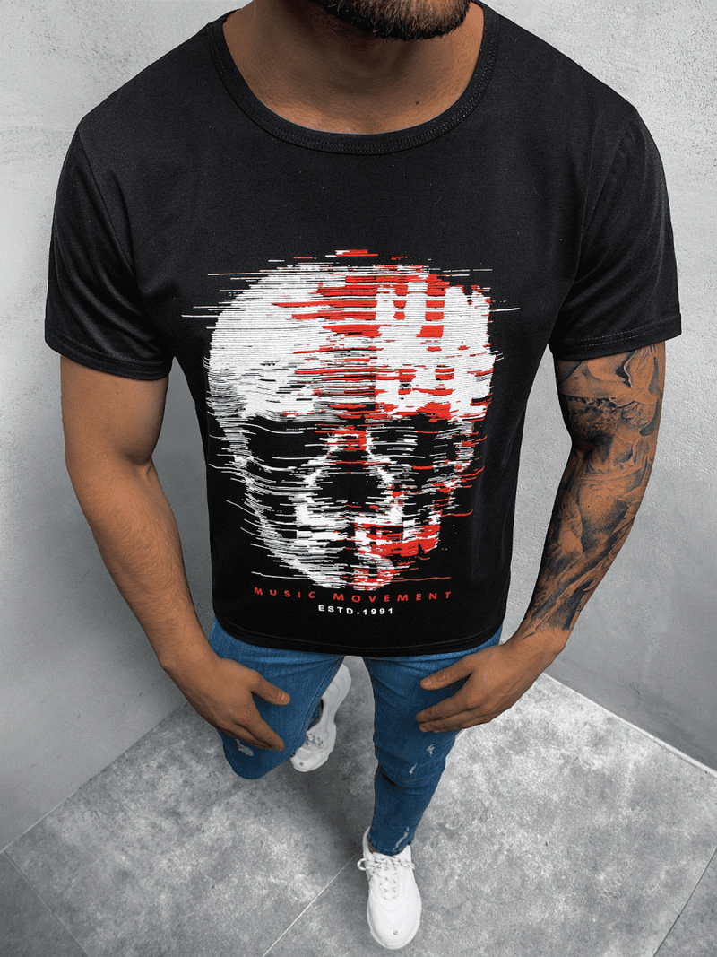 T-Shirt męski z nadrukiem czarny OZONEE JS/KS2632