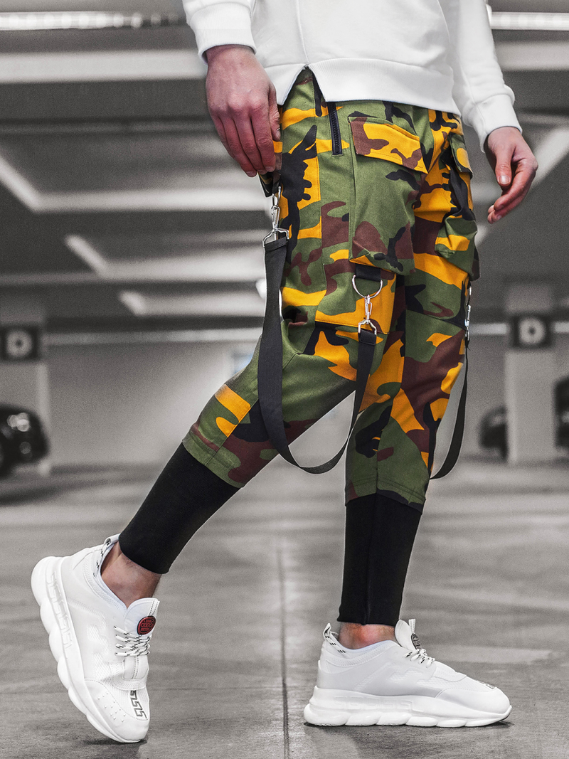 Spodnie męskie chino joggery żółte-khaki OZONEE G/11133