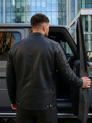 Чоловіча шкіряна куртка Чорна OZONEE JS/11Z8137