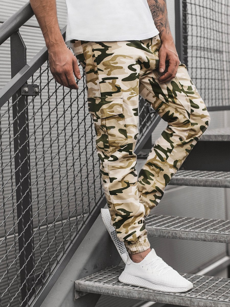 Spodnie męskie joggery beżowe OZONEE A/404