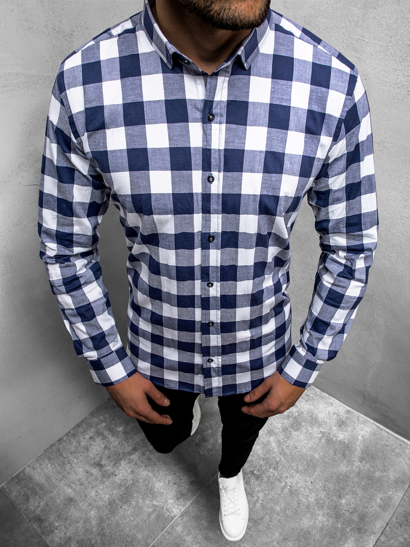 Koszula męska granatowo-biała OZONEE O/3011/15