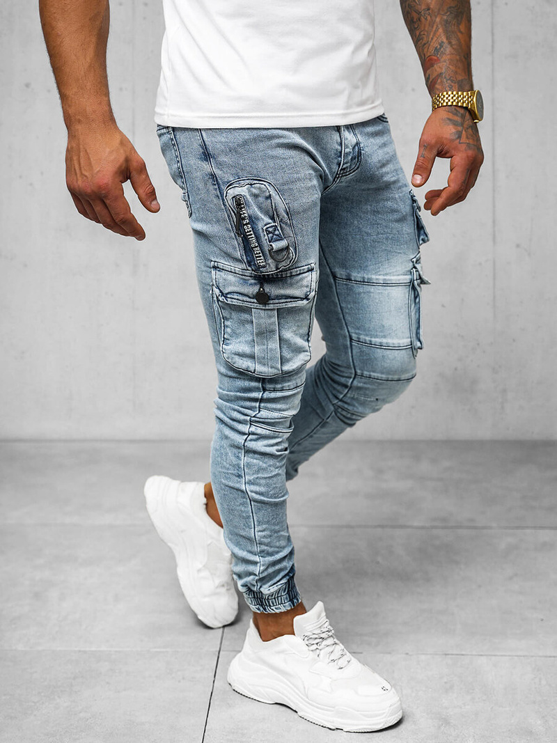 Spodnie jeansowe męskie joggery niebieskie OZONEE O/E9920